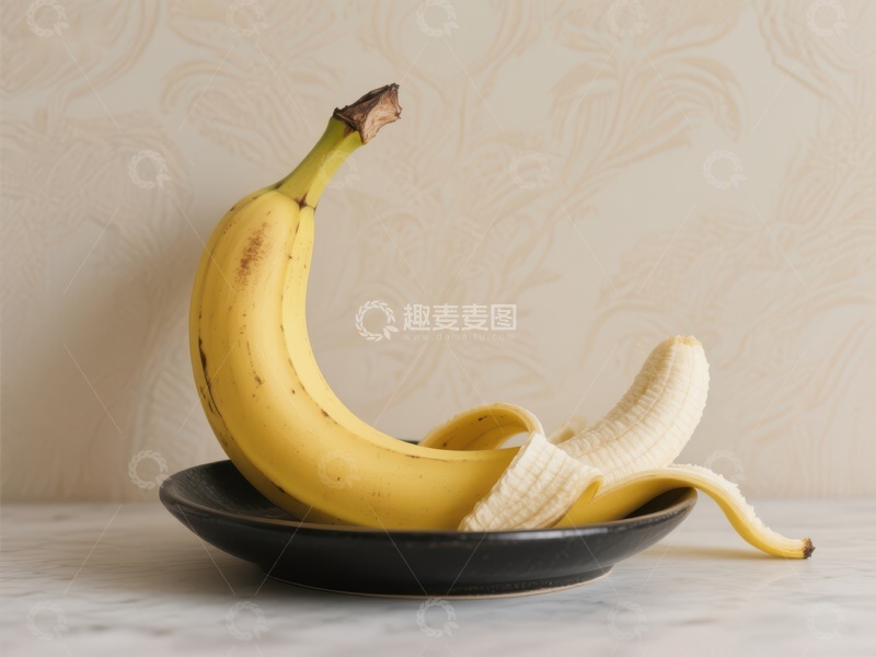高清大图下载【趣麦麦图】盘中香蕉与剥开的果皮