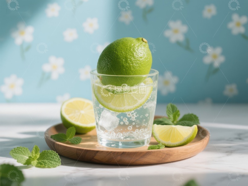 高清大图下载【趣麦麦图】青柠薄荷气泡水