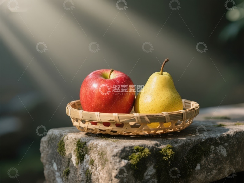 高清大图下载【趣麦麦图】竹篮中的苹果与梨