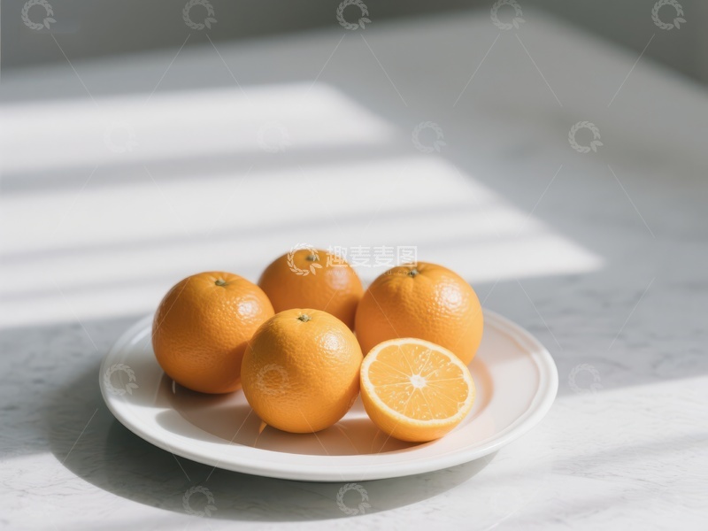 高清大图下载【趣麦麦图】盘中橙子，阳光洒落