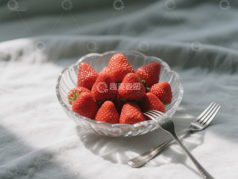 高清大图下载【趣麦麦图】玻璃碗中的新鲜草莓