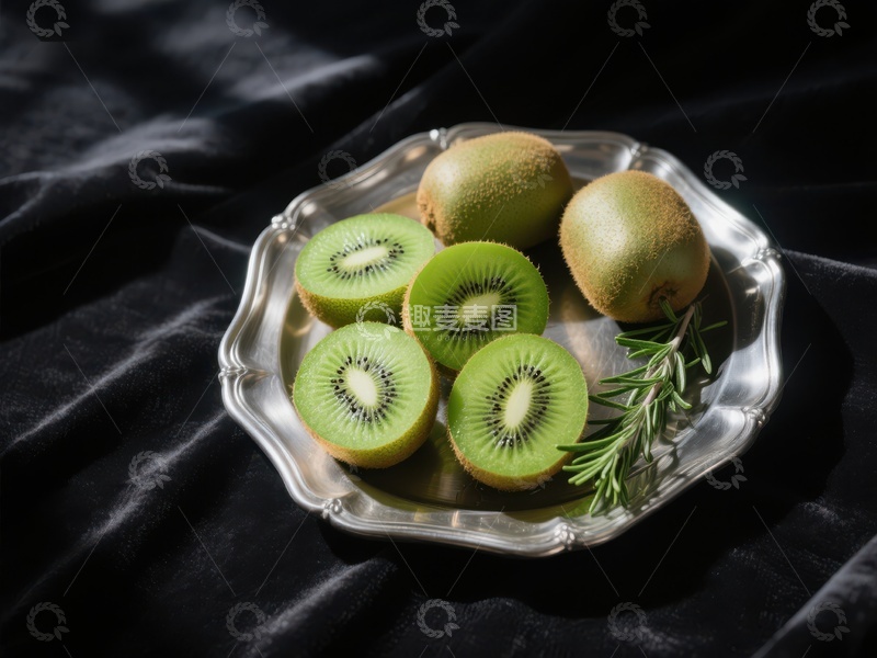 高清大图下载【趣麦麦图】切开的猕猴桃摆放在透明盘中