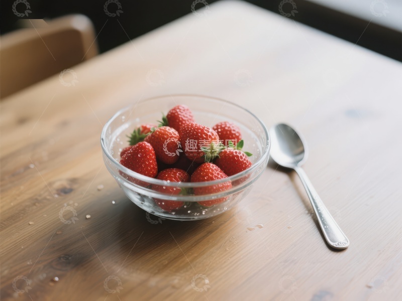 高清大图下载【趣麦麦图】玻璃碗中的新鲜草莓
