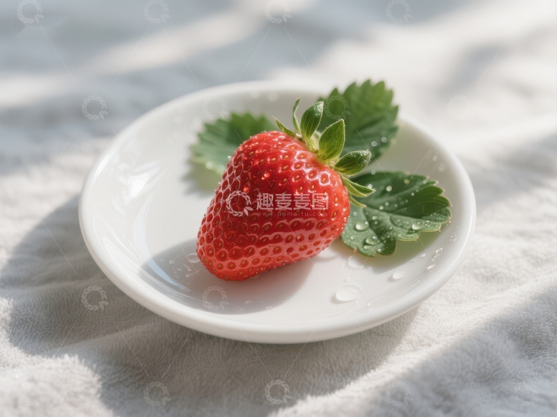 高清大图下载【趣麦麦图】新鲜草莓置于白色碟中