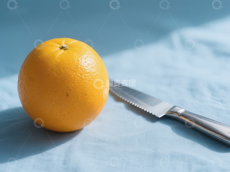 高清大图下载【趣麦麦图】橙子与刀具静物摆放