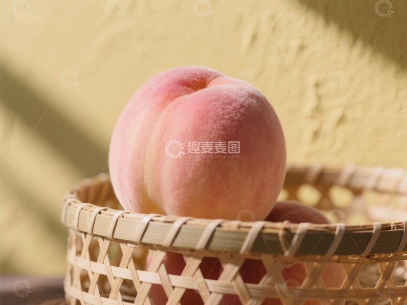 高清大图下载【趣麦麦图】竹篮中的新鲜桃子