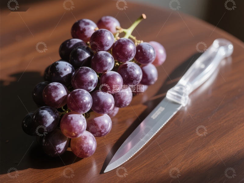 高清大图下载【趣麦麦图】葡萄与刀具静物图