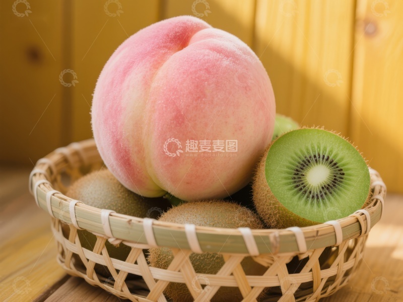 高清大图下载【趣麦麦图】桃子与猕猴桃的静物组合