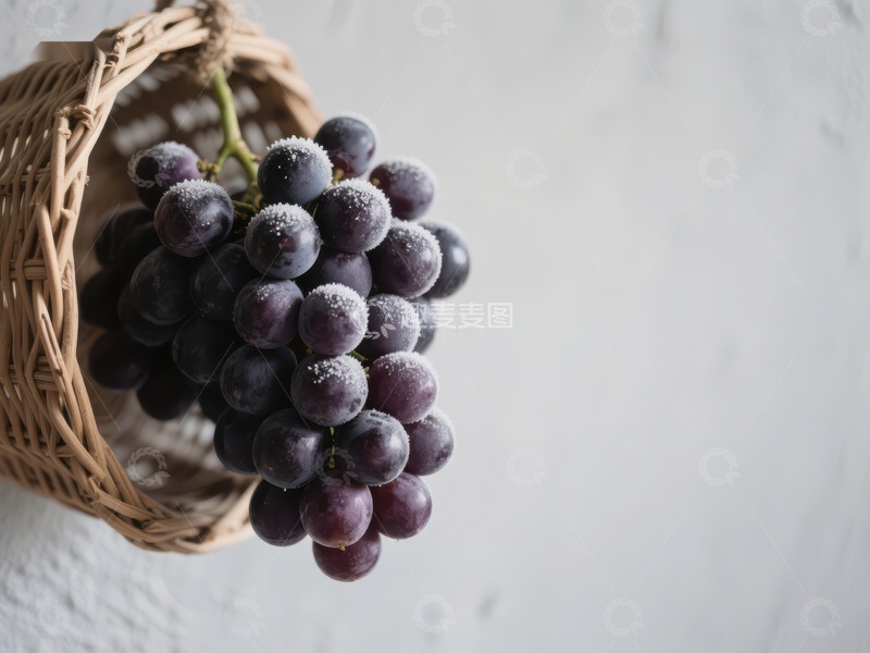 高清大图下载【趣麦麦图】篮中新鲜紫葡萄特写