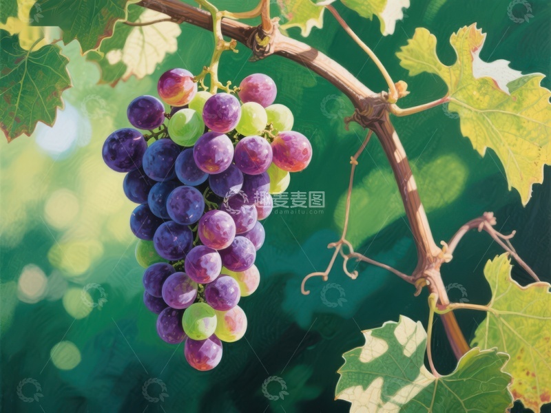 高清大图下载【趣麦麦图】葡萄藤上的紫红色葡萄