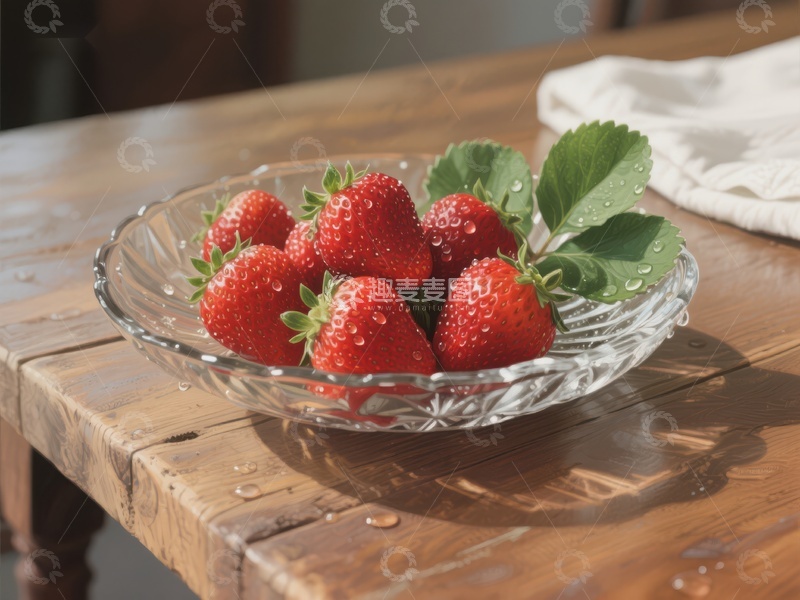 高清大图下载【趣麦麦图】新鲜草莓置于透明碗中