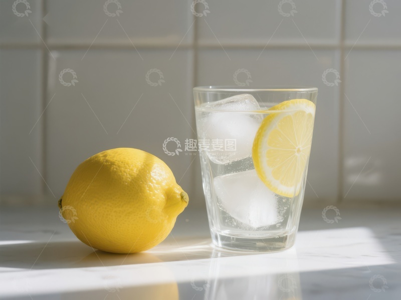 高清大图下载【趣麦麦图】柠檬水与冰块的清新组合