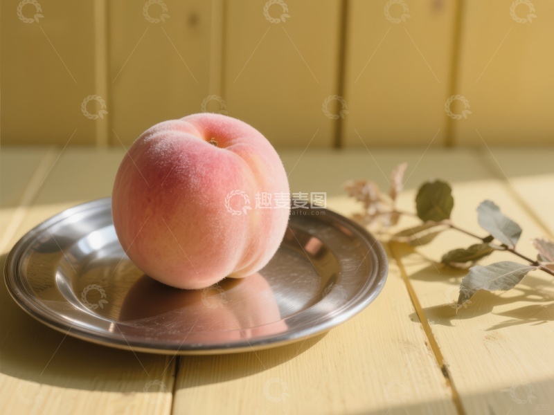 高清大图下载【趣麦麦图】盘中桃子静置木桌