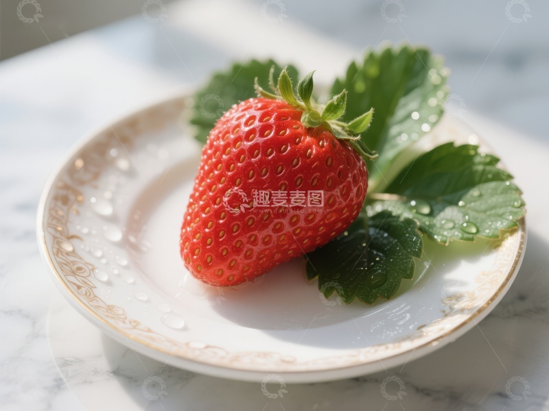高清大图下载【趣麦麦图】新鲜草莓置于白色盘中