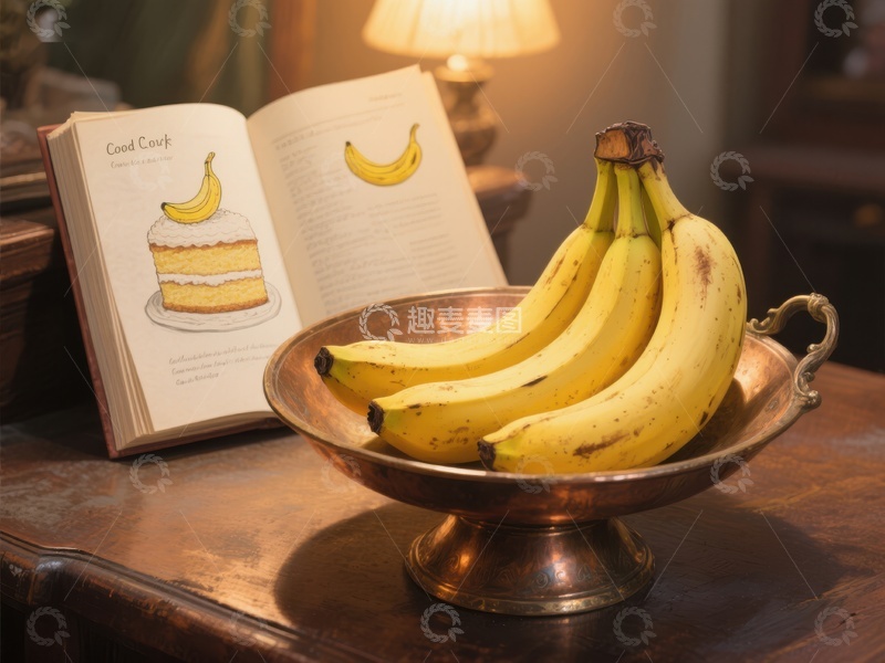 高清大图下载【趣麦麦图】铜盘香蕉与烹饪书籍
