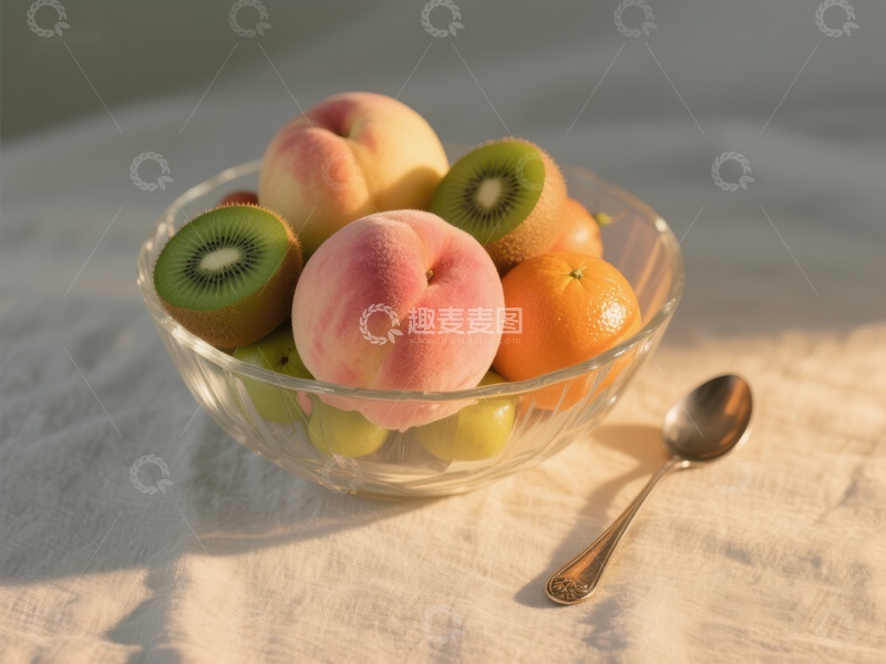 高清大图下载【趣麦麦图】水果拼盘：桃子、猕猴桃与橙子