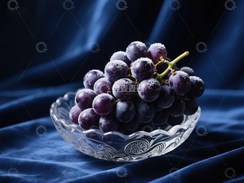 高清大图下载【趣麦麦图】深蓝背景下的葡萄静物