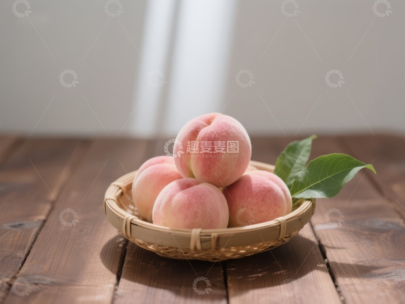 高清大图下载【趣麦麦图】竹篮中的新鲜桃子