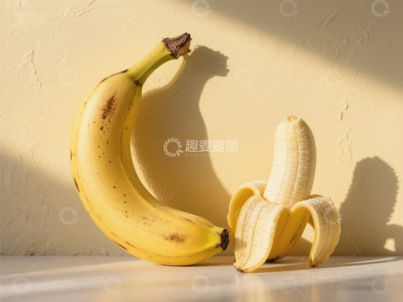 高清大图下载【趣麦麦图】阳光下的香蕉与剥皮香蕉