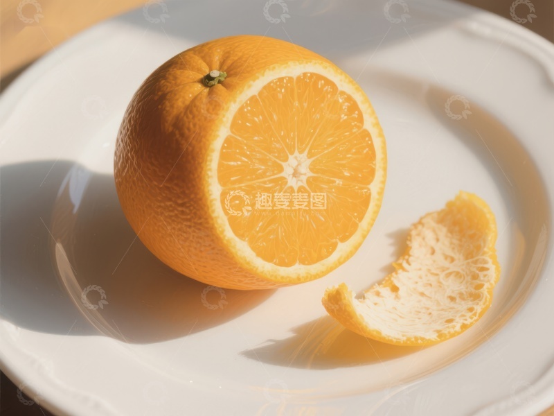 高清大图下载【趣麦麦图】切开的橙子置于白色盘中