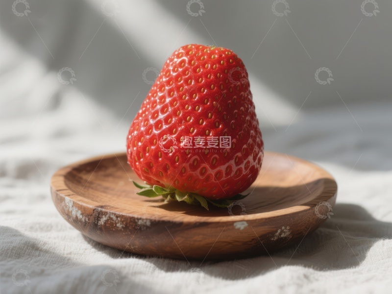 高清大图下载【趣麦麦图】新鲜草莓置于木质碟中
