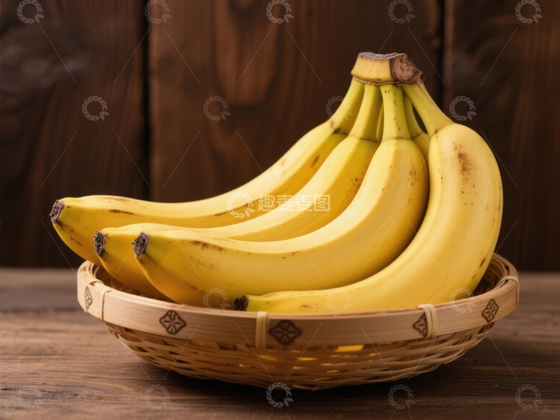 高清大图下载【趣麦麦图】新鲜香蕉置于竹篮中