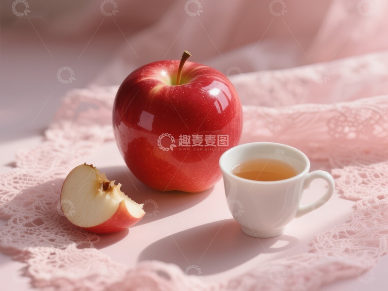 高清大图下载【趣麦麦图】红苹果与茶杯的静谧时光