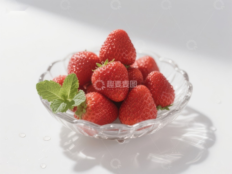 高清大图下载【趣麦麦图】新鲜草莓盛于透明碗中