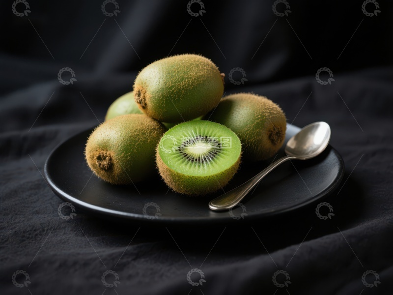 高清大图下载【趣麦麦图】黑盘上的新鲜猕猴桃