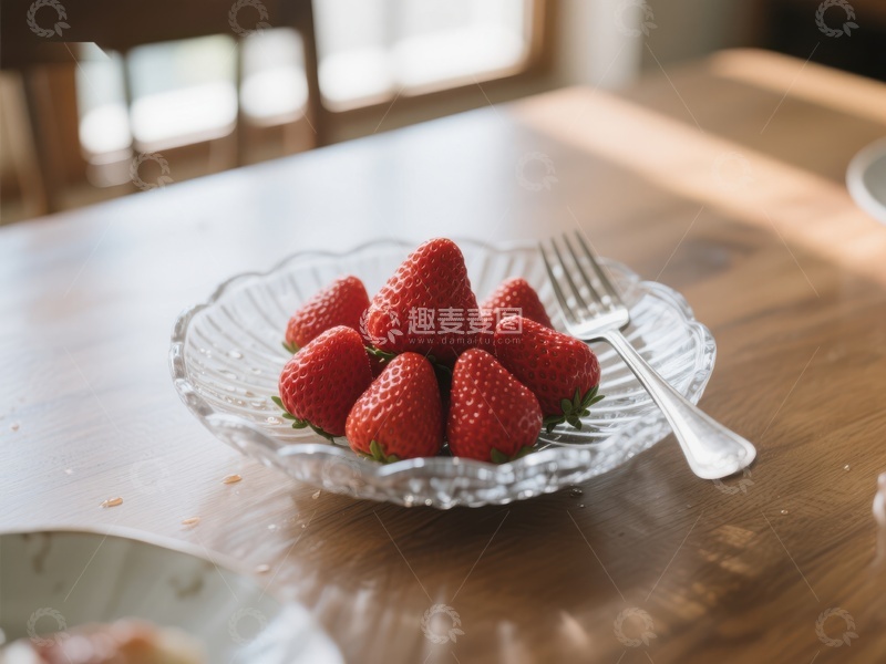 高清大图下载【趣麦麦图】玻璃盘中的新鲜草莓
