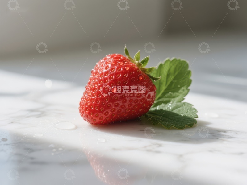 高清大图下载【趣麦麦图】新鲜草莓静置于大理石台面
