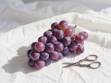 紫葡萄与剪刀静物图