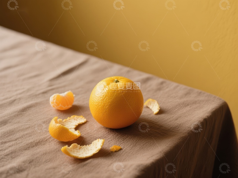 高清大图下载【趣麦麦图】剥开的橙子静置于布面上