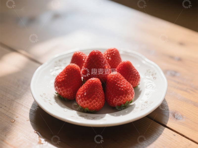 高清大图下载【趣麦麦图】新鲜草莓置于白色盘中