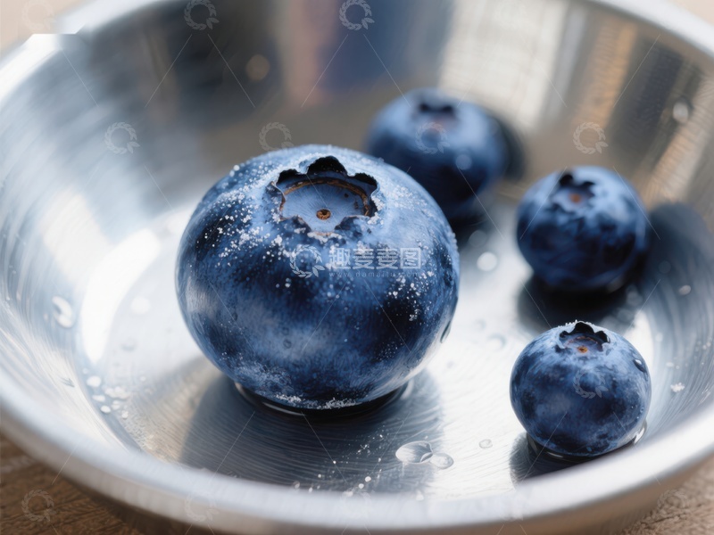 高清大图下载【趣麦麦图】新鲜蓝莓置于金属碗中