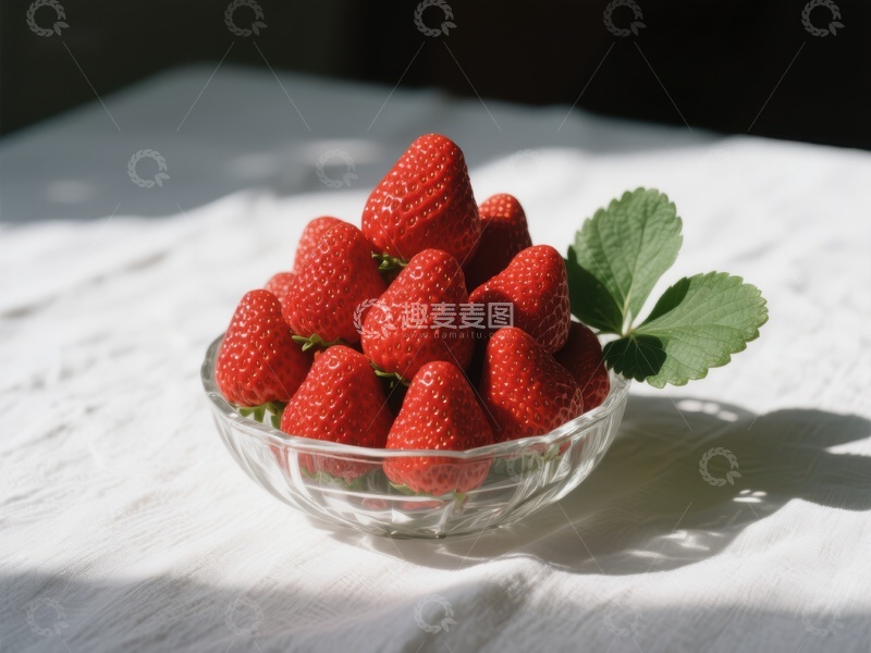 高清大图下载【趣麦麦图】新鲜草莓堆在透明碗中