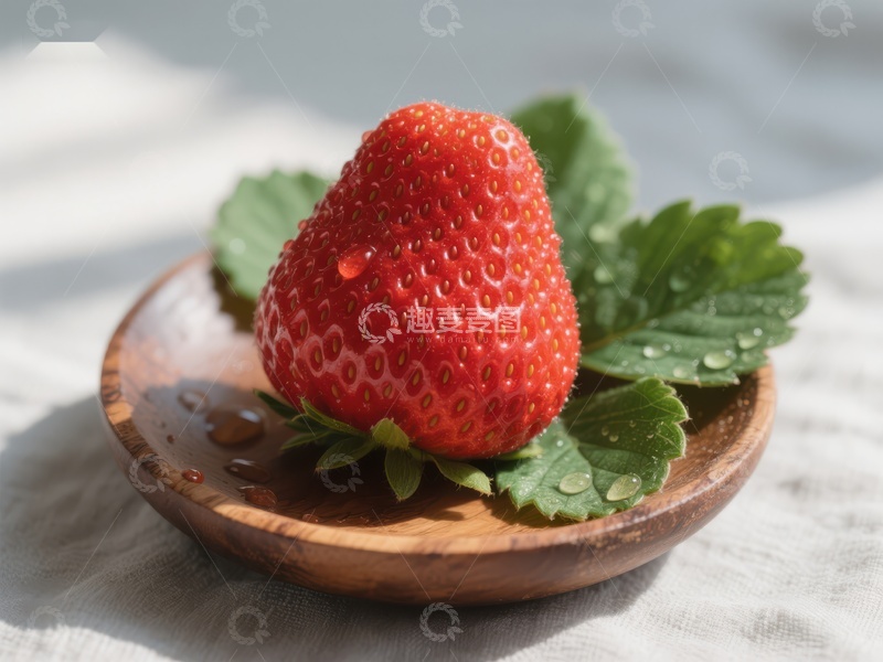 高清大图下载【趣麦麦图】新鲜草莓置于木质碟中