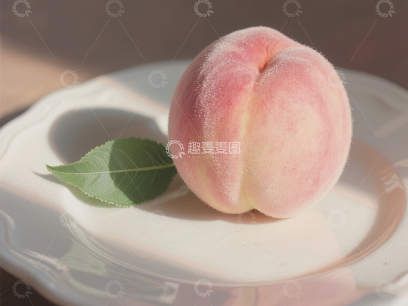 高清大图下载【趣麦麦图】新鲜桃子静置于白色盘中