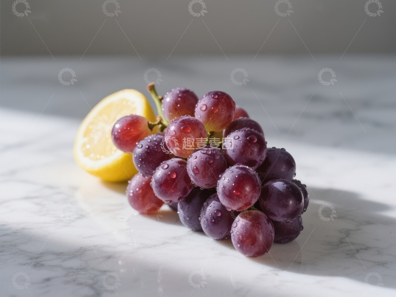 高清大图下载【趣麦麦图】新鲜葡萄与柠檬片静物图