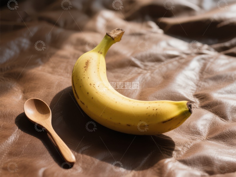 高清大图下载【趣麦麦图】香蕉与木勺静置棕色布上
