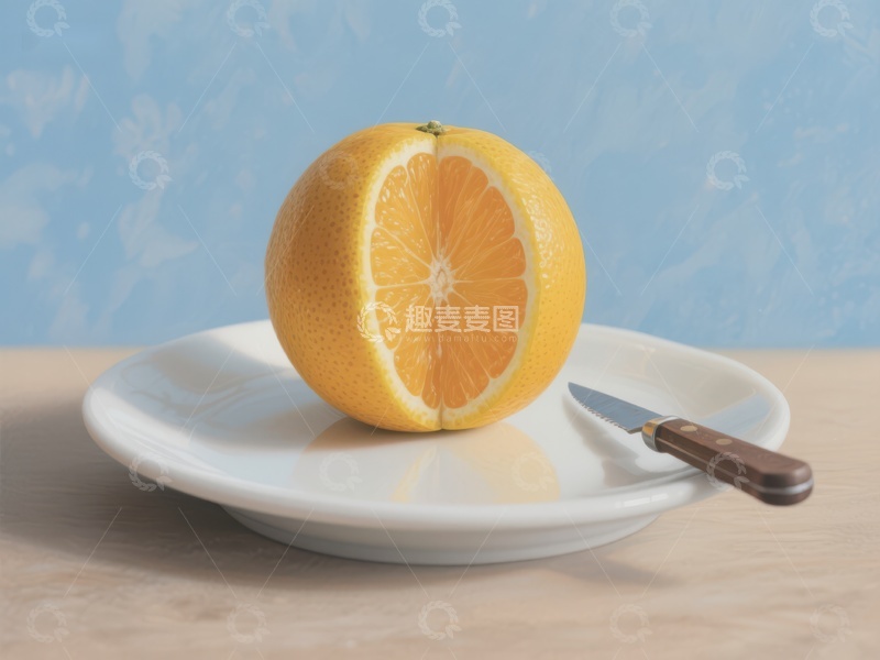 高清大图下载【趣麦麦图】切开的橙子置于白色盘中