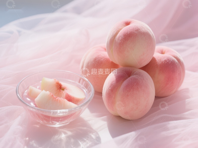 高清大图下载【趣麦麦图】-新鲜桃子与切片展示