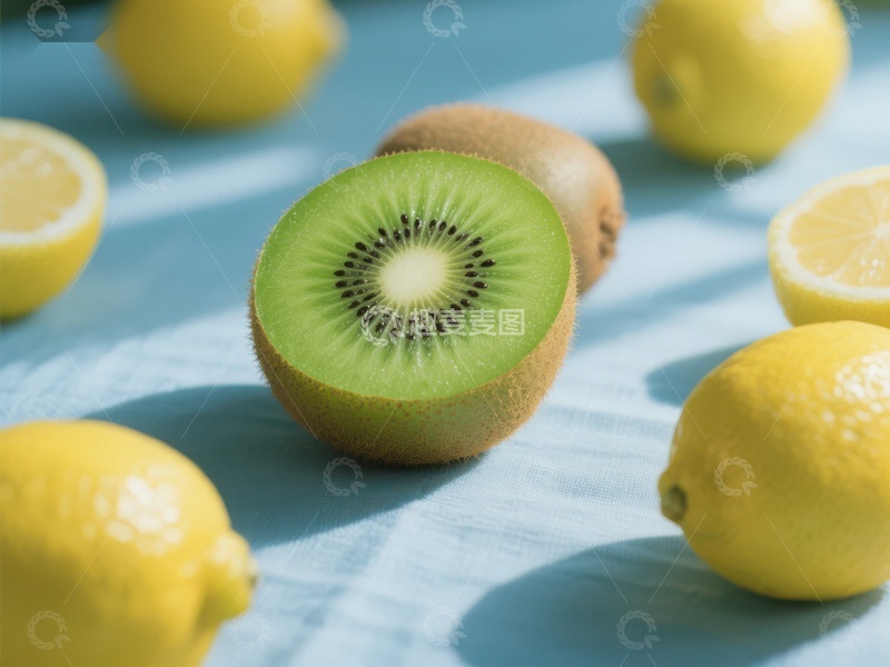 高清大图下载【趣麦麦图】切开的猕猴桃与柠檬