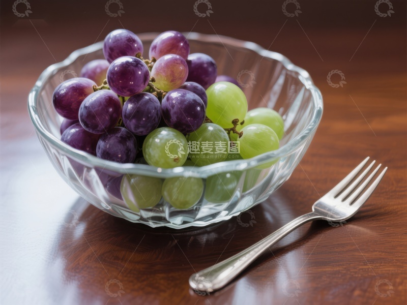 高清大图下载【趣麦麦图】玻璃碗中的紫绿葡萄