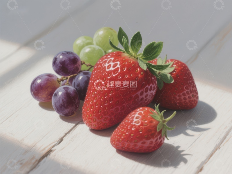 高清大图下载【趣麦麦图】新鲜草莓与葡萄的静物组合