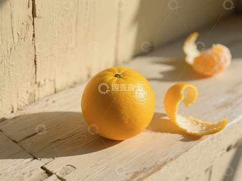 阳光下的橙子与果皮