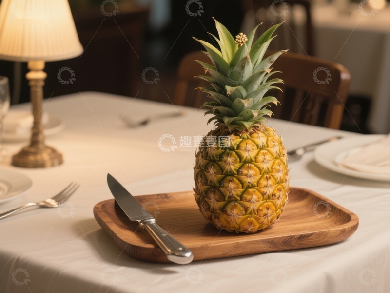 高清大图下载【趣麦麦图】餐桌上的菠萝与刀具