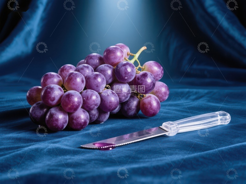 高清大图下载【趣麦麦图】葡萄与刀具的静物组合