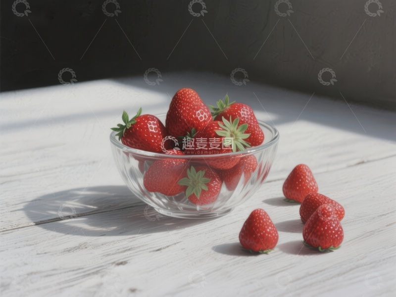 高清大图下载【趣麦麦图】玻璃碗中的新鲜草莓
