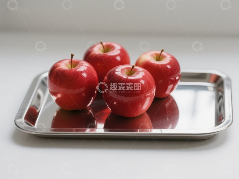 高清大图下载【趣麦麦图】四个红苹果置于金属托盘